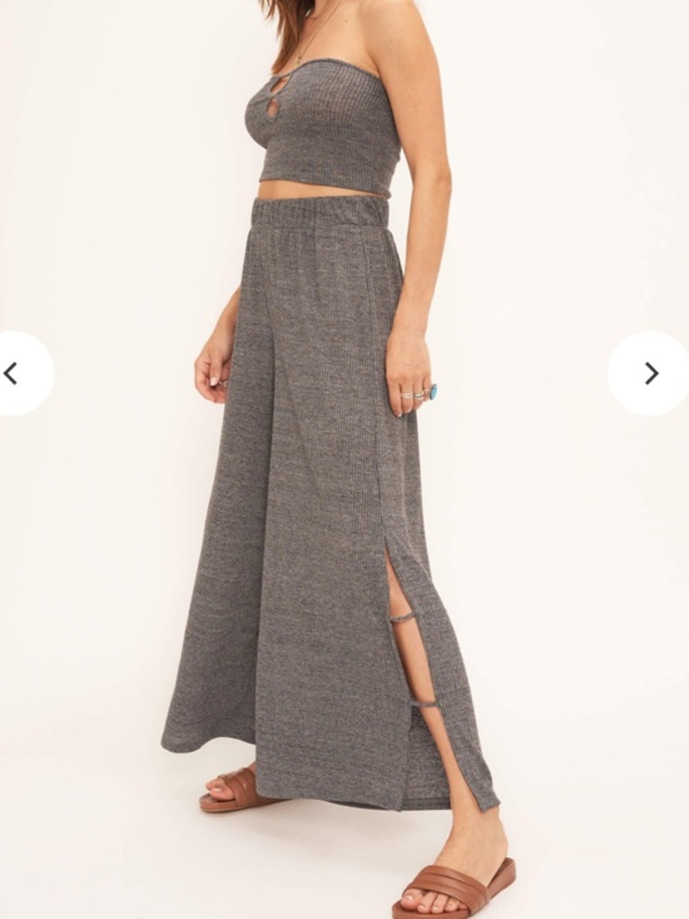 Project Social T Summer Daydream Wide Leg Charcoal Knit Pants Medium NWOT Ribbed